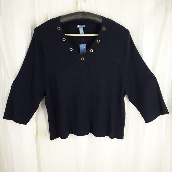 Dark Blue Sweater, size 5X KORET Women's Pullover, V-Neck, Long Sleeve, new NWT - Picture 1 of 6